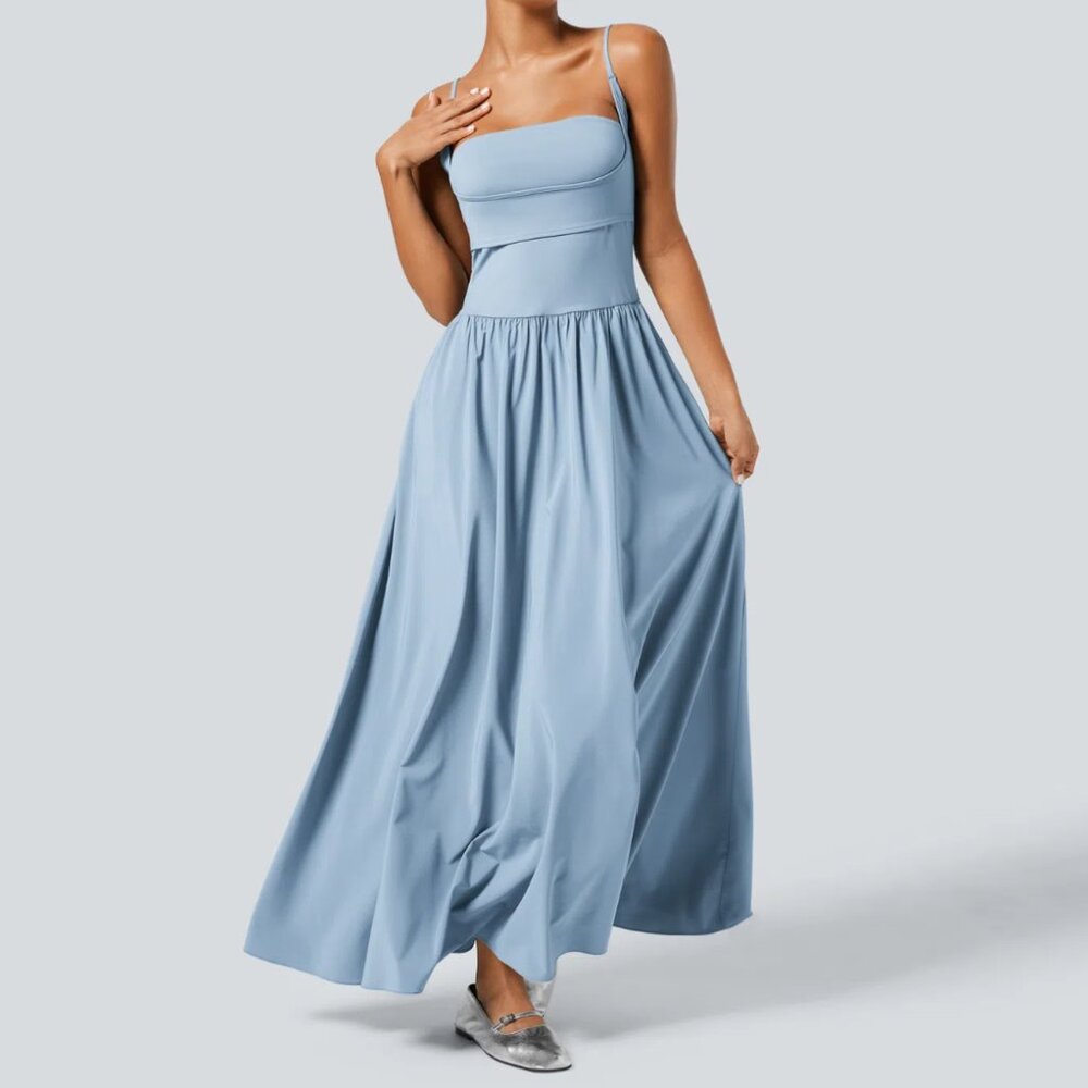 HALARA Breezeful™ Maxi Flowy Flare Slip Dress with Pockets – Ballad Blue, Size M